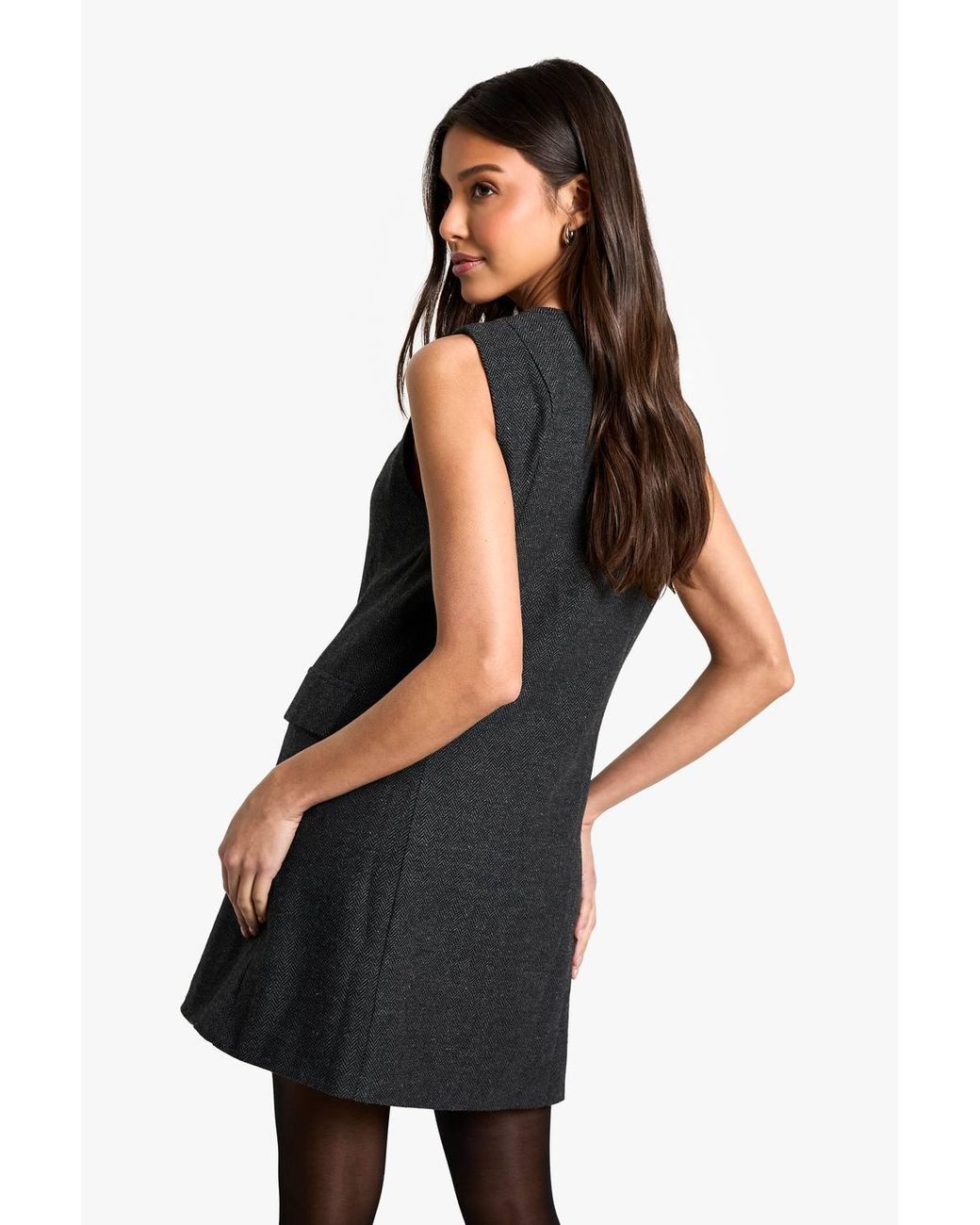 Boohoo Black Tweed Button Down Shift Dress