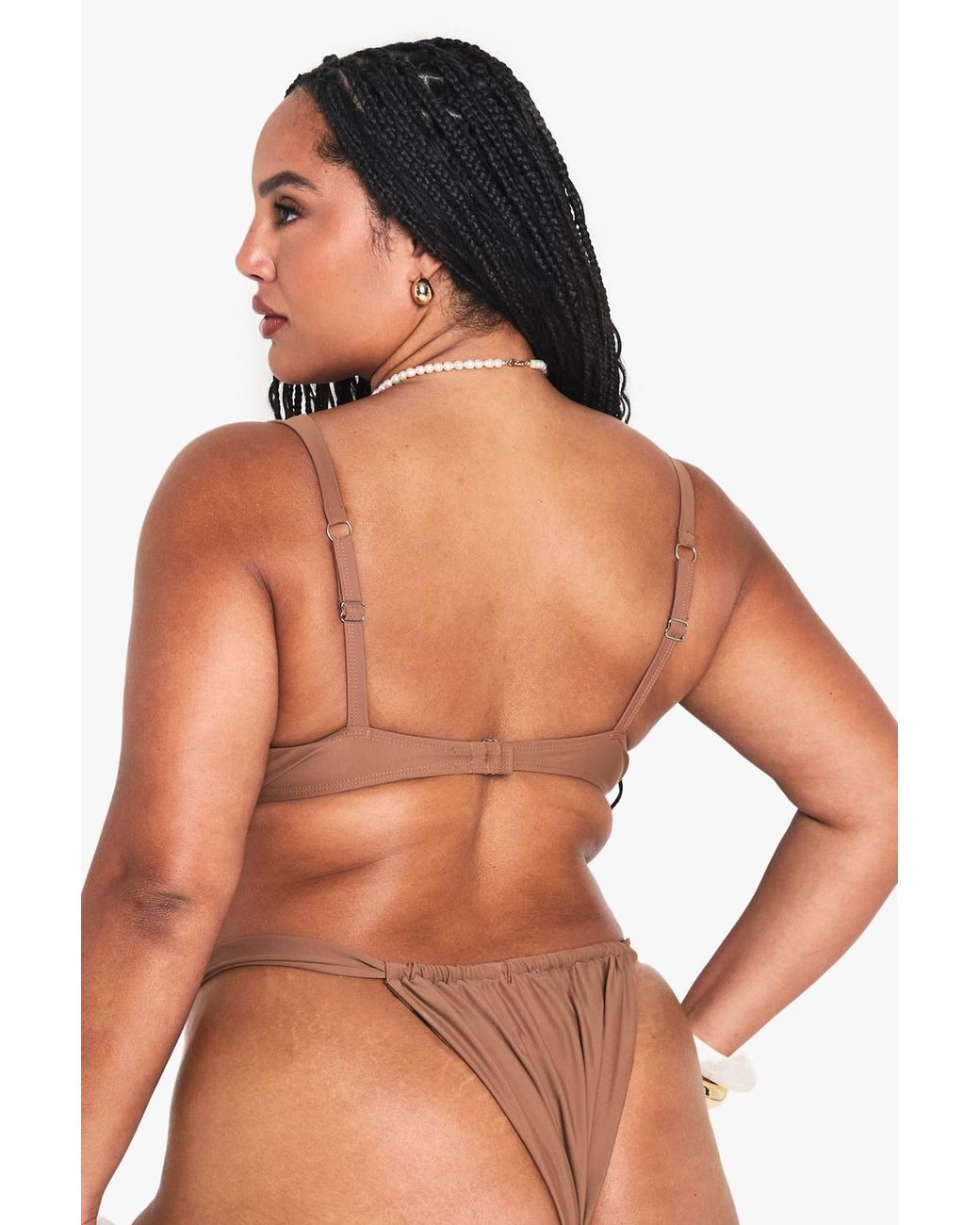 Boohoo Brown Plus Shell Trim Underwire Bikini Top