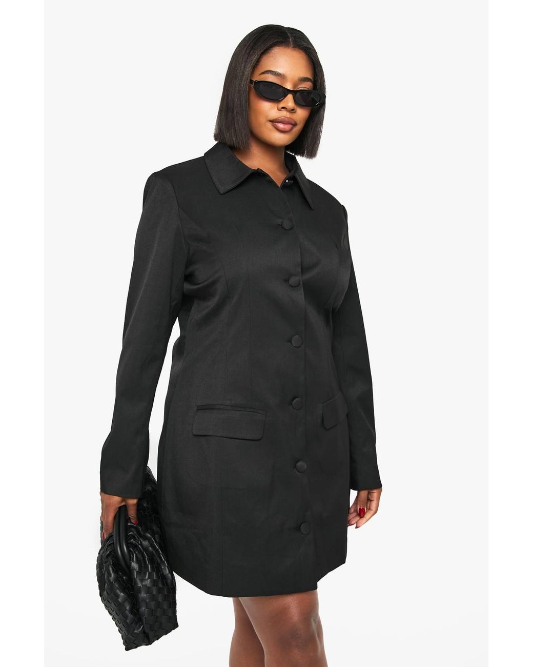 Boohoo Black Plus Button Down Collared Tailored Dress