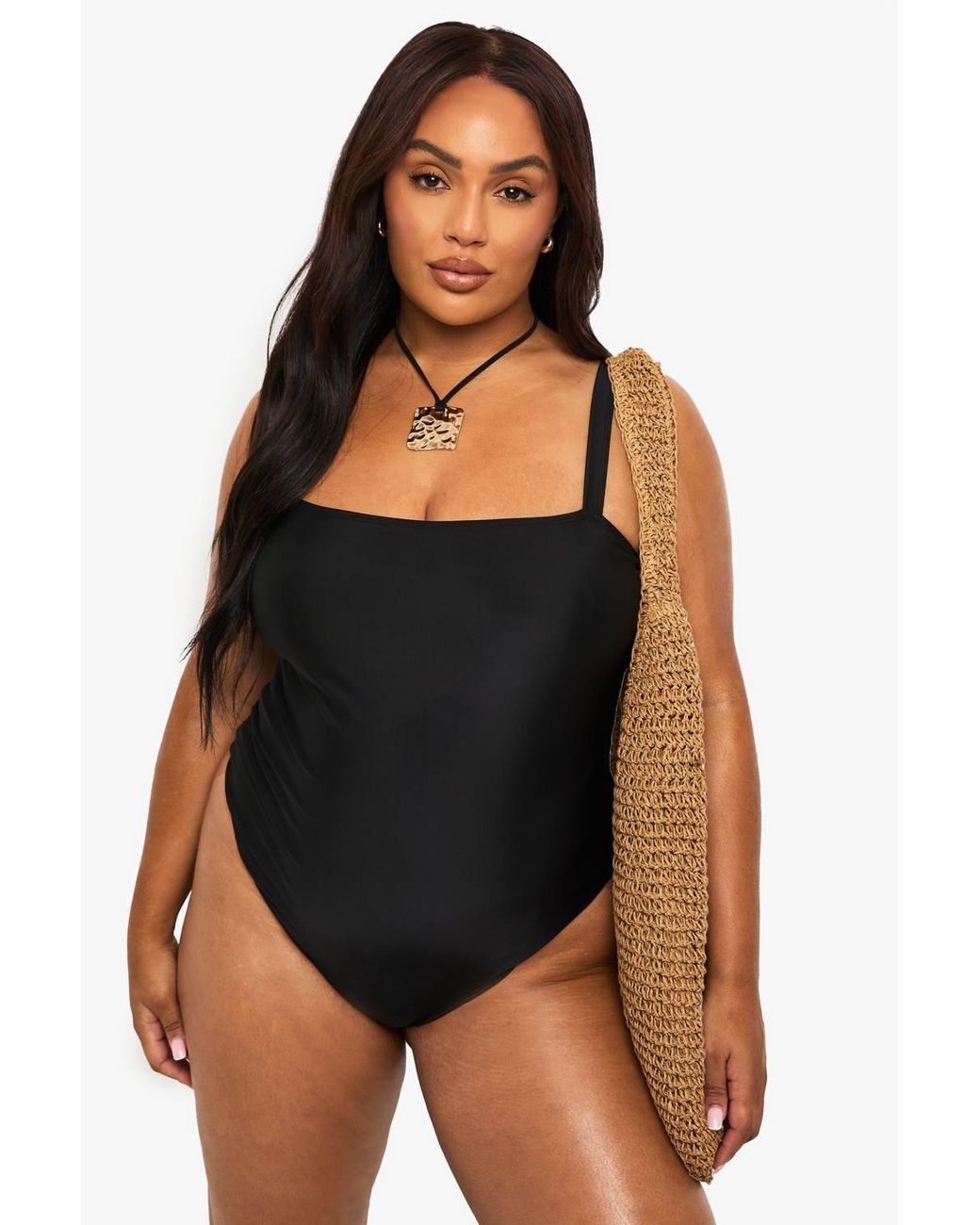 Boohoo Black Plus Square Neck Bathing Suit