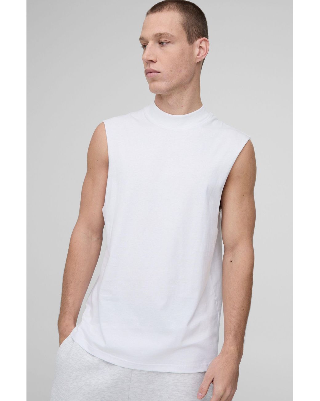 BoohooMAN White Regular Fit Basic Drop Armhole Extended Neck Tank for men