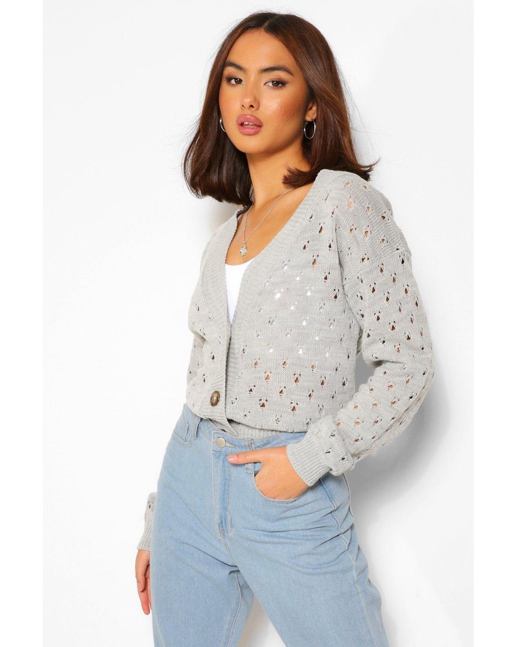 grey pointelle cardigan