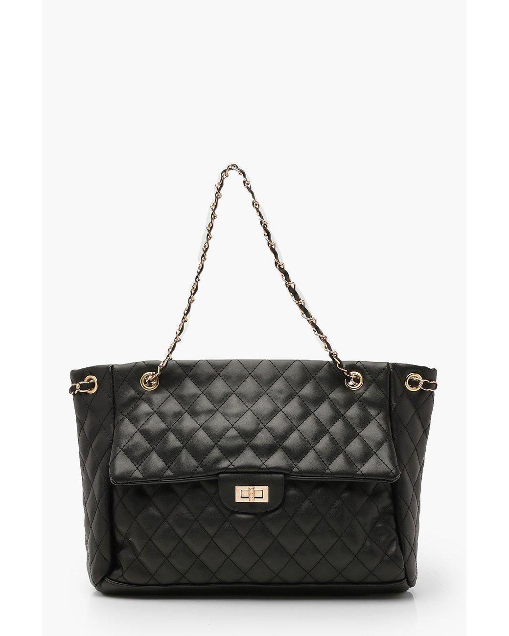 black quilted bag with chain handle