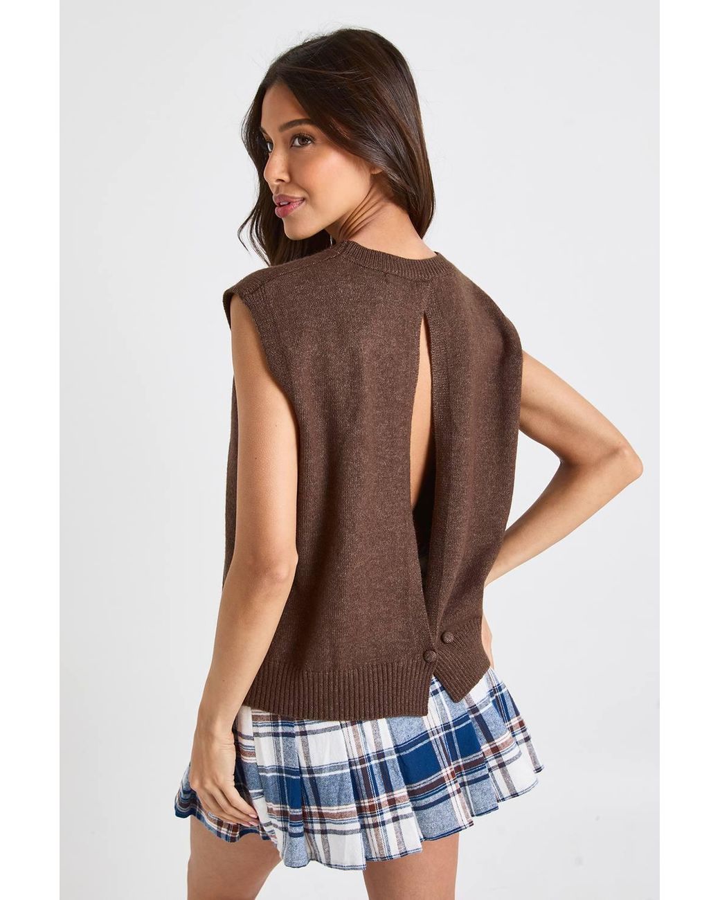 Boohoo Brown Split Back Detail Knitted Vest