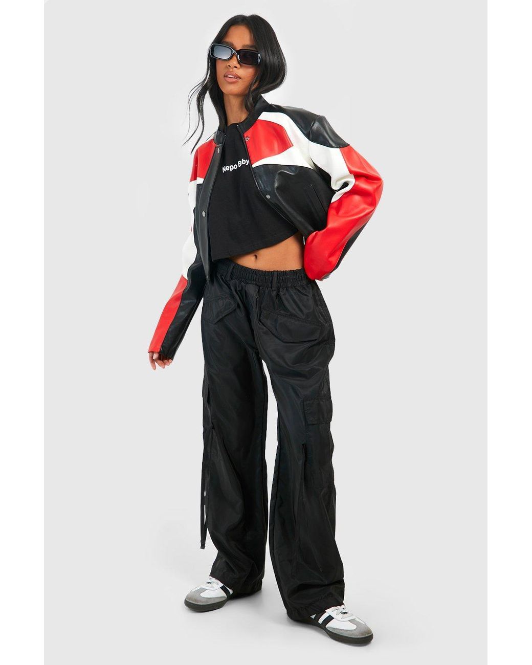 Black shell pocket detail cargo cheap trouser