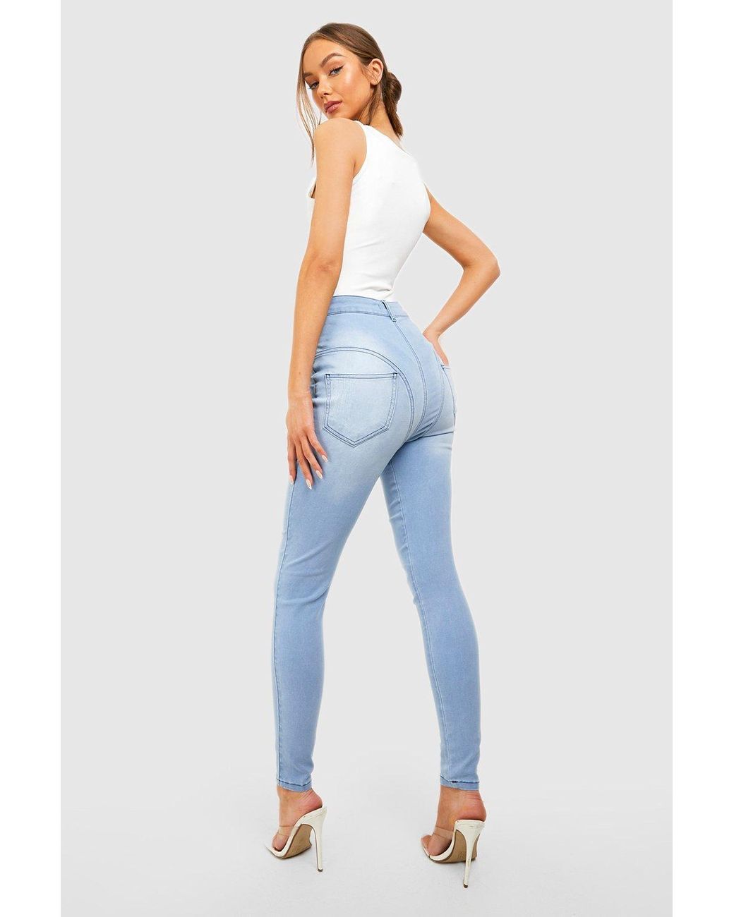Boohoo Sculpt Seam High Waisted Skinny Jeans in Blue | Lyst