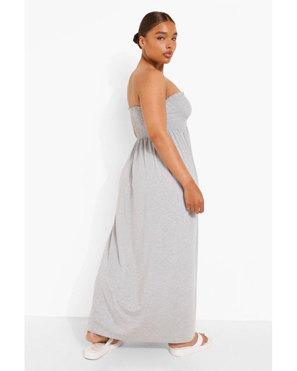 Boohoo Plus Shirred Bandeau Maxi Dress 