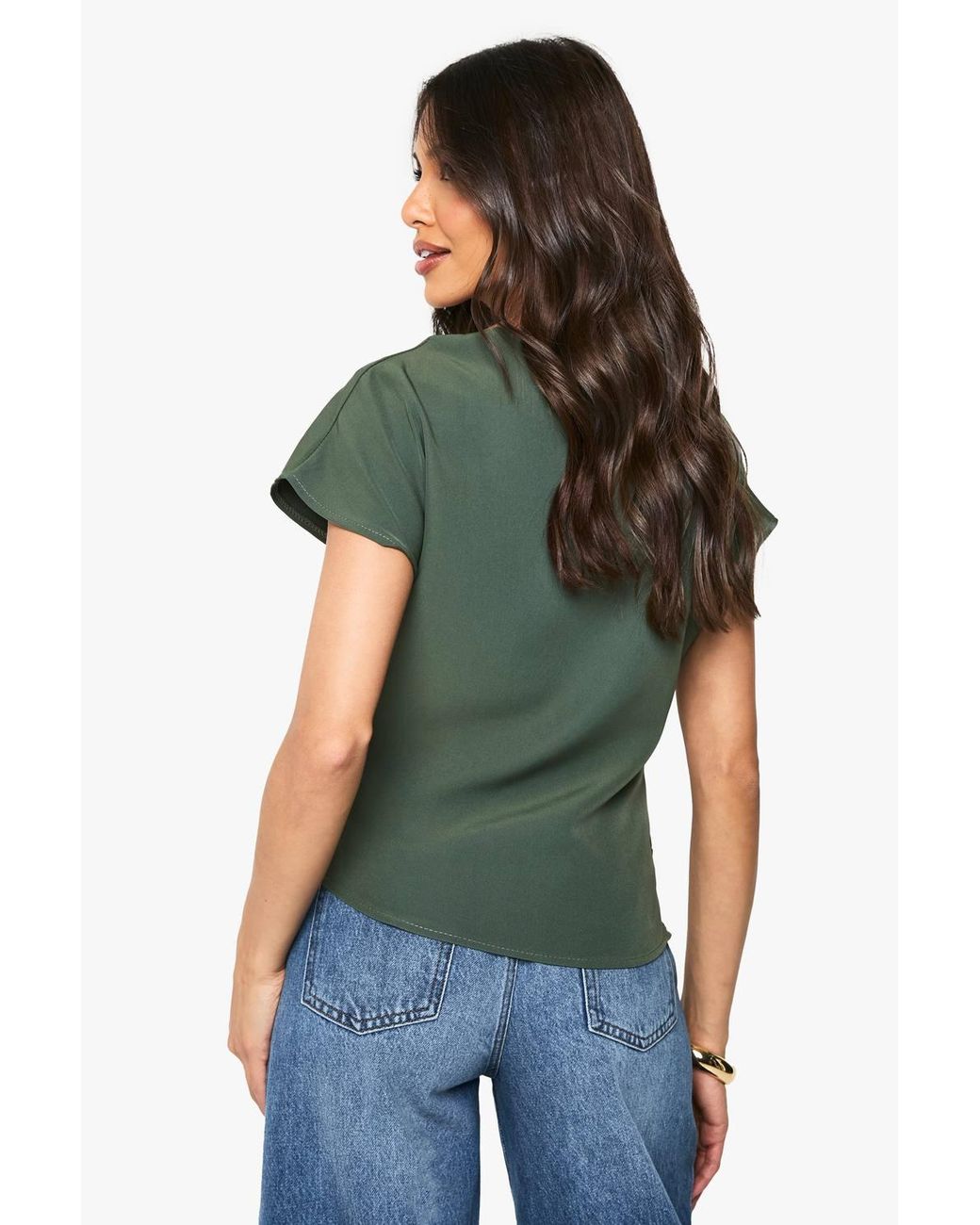Boohoo Green Woven Ruched Side Split Top
