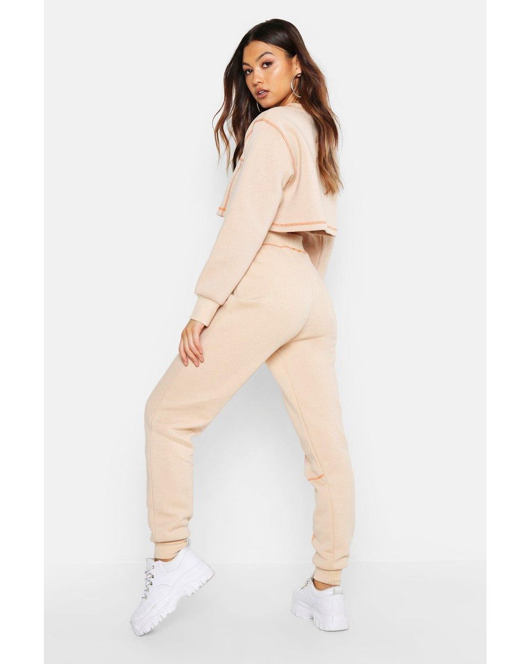 Cropped Sweat \u0026 Jogger Set in Nude 