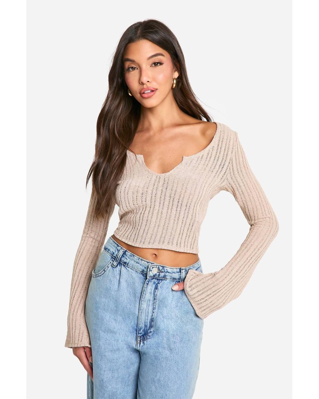 Boohoo Blue Texture Notch Front Top