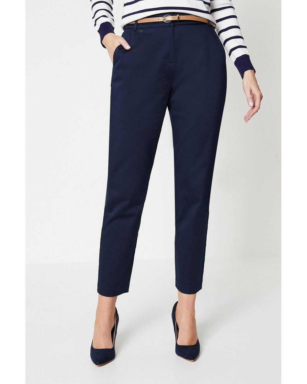 Wallis Blue Stretch Cigarette Belted Pants