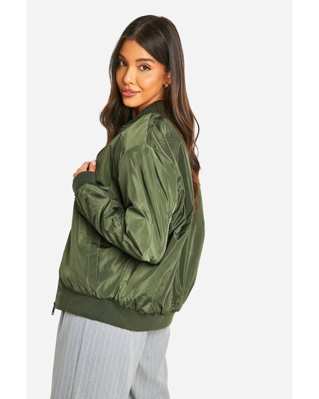 Boohoo Green Oversized Bomber Jacket