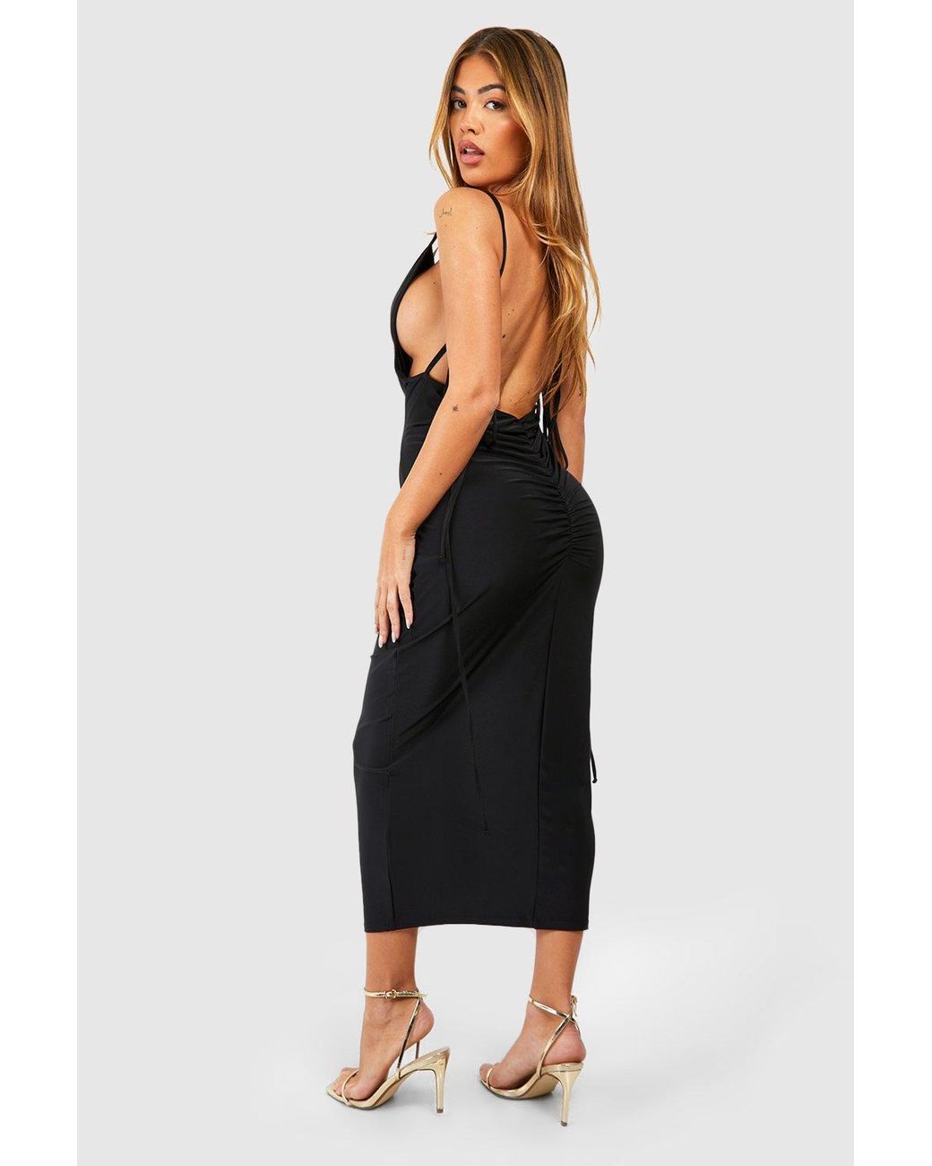 Maternity Ruched Strappy Slinky Maxi Dress