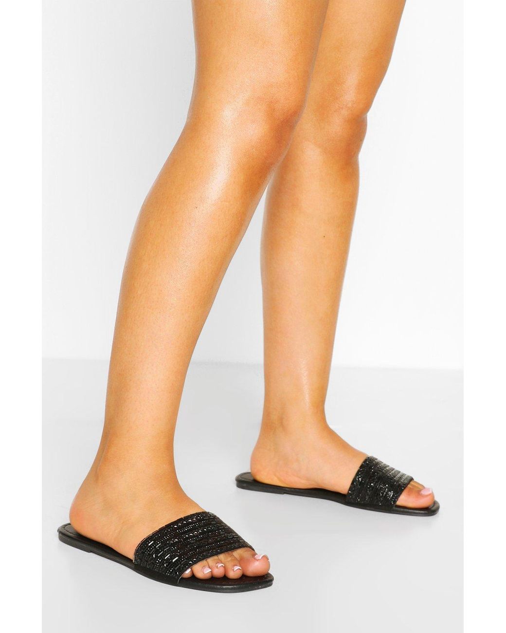 Boohoo Wide Width Embellished Slides in Black Lyst