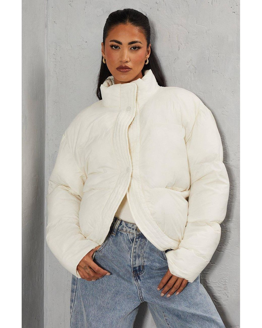 MissPap Gray Ribbed Placket Puffer Coat