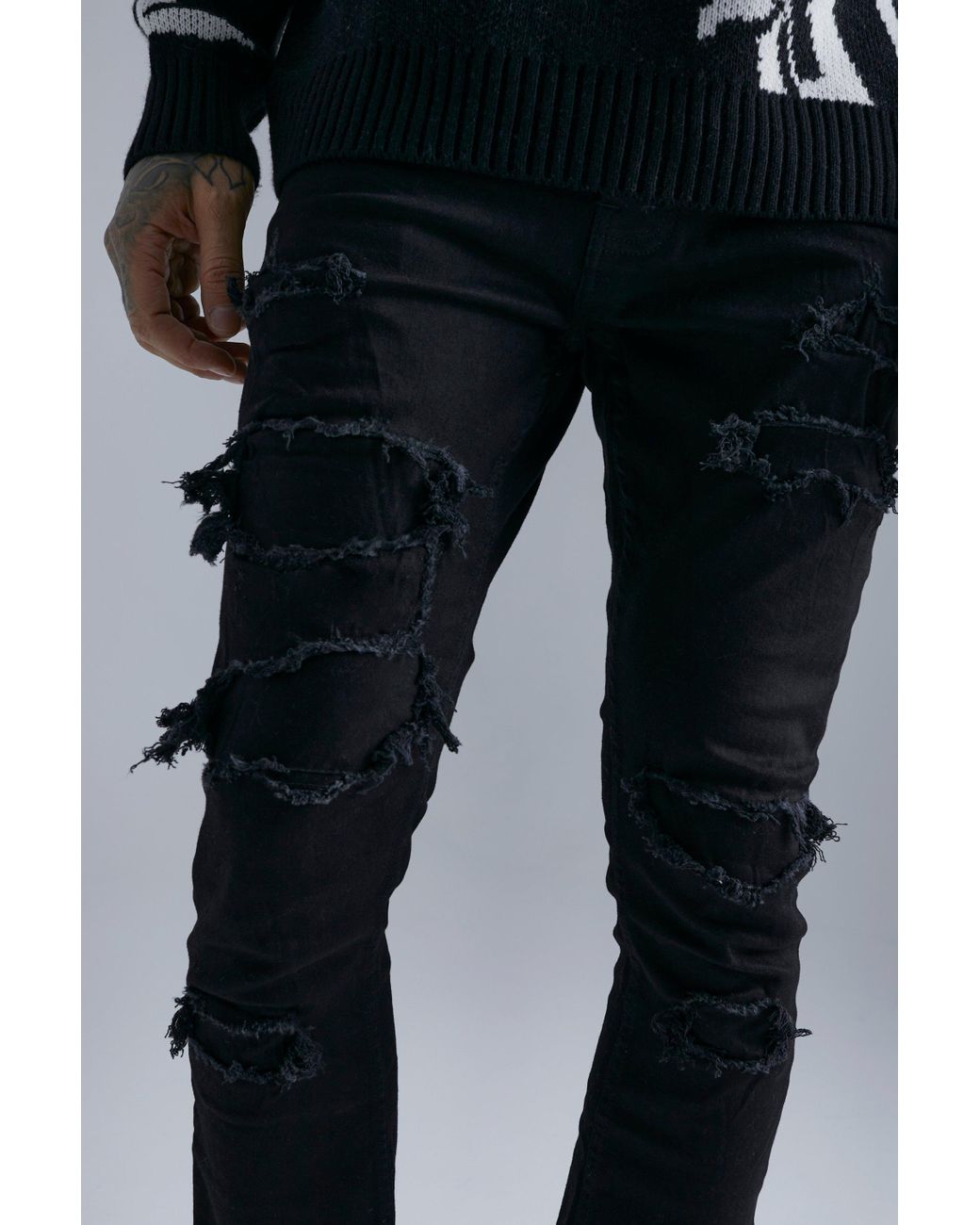 BoohooMAN Skinny Stacked Distressed Ripped Jeans in Black for Men | Lyst