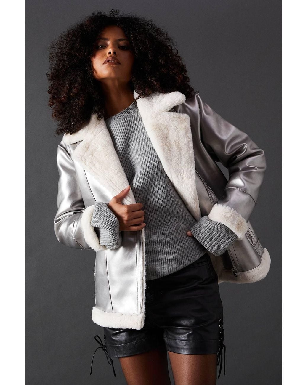 Warehouse Black Metallic Aviator Jacket