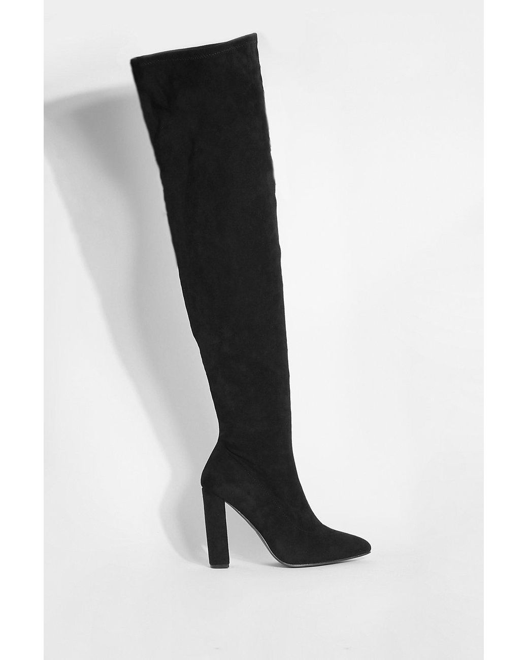 Boohoo Wide Width High Block Heel Pointed Toe Over The Knee Boots in Black  | Lyst
