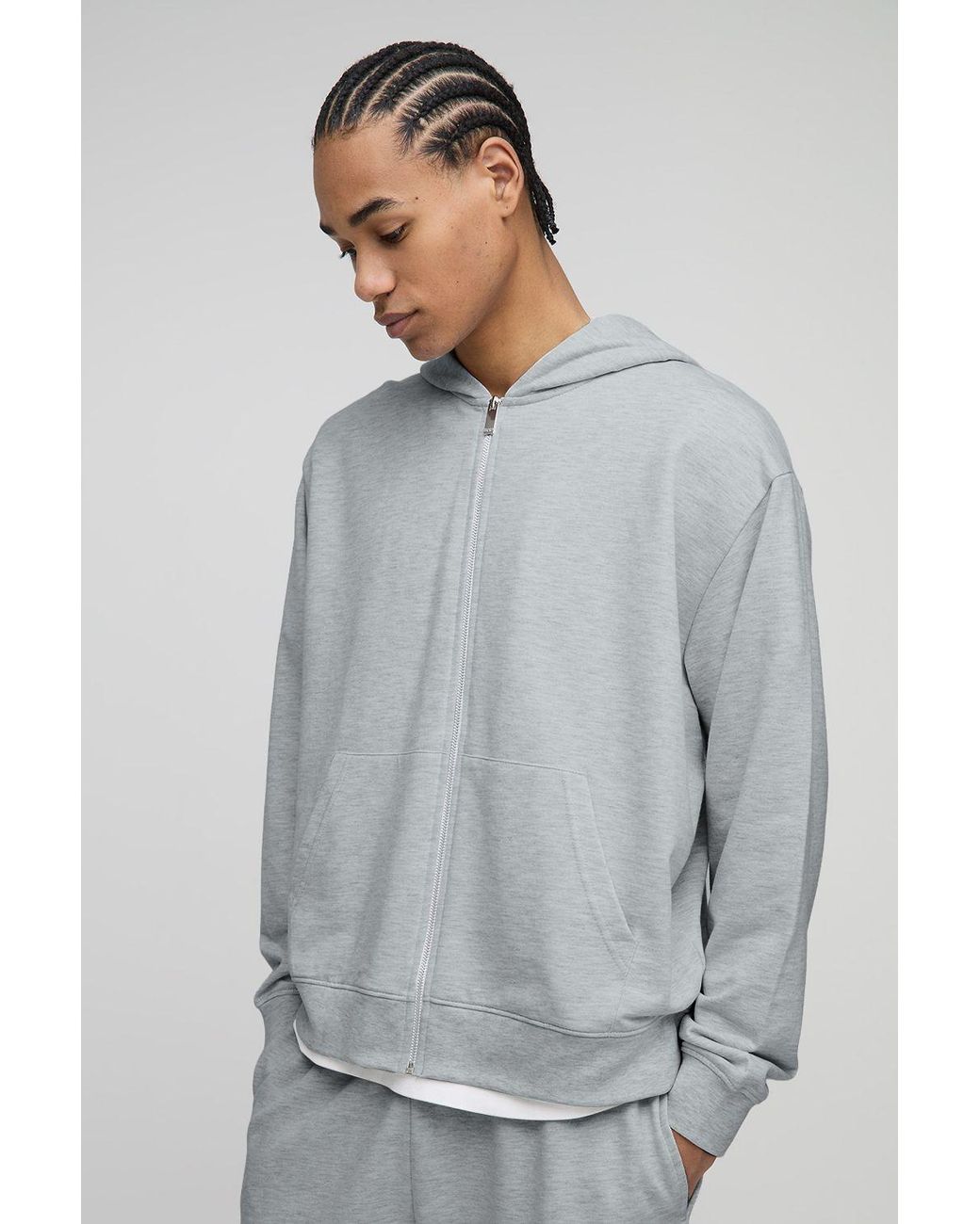 BoohooMAN White Lightweight Basic Oversized Boxy Zip Through Hoodie for men