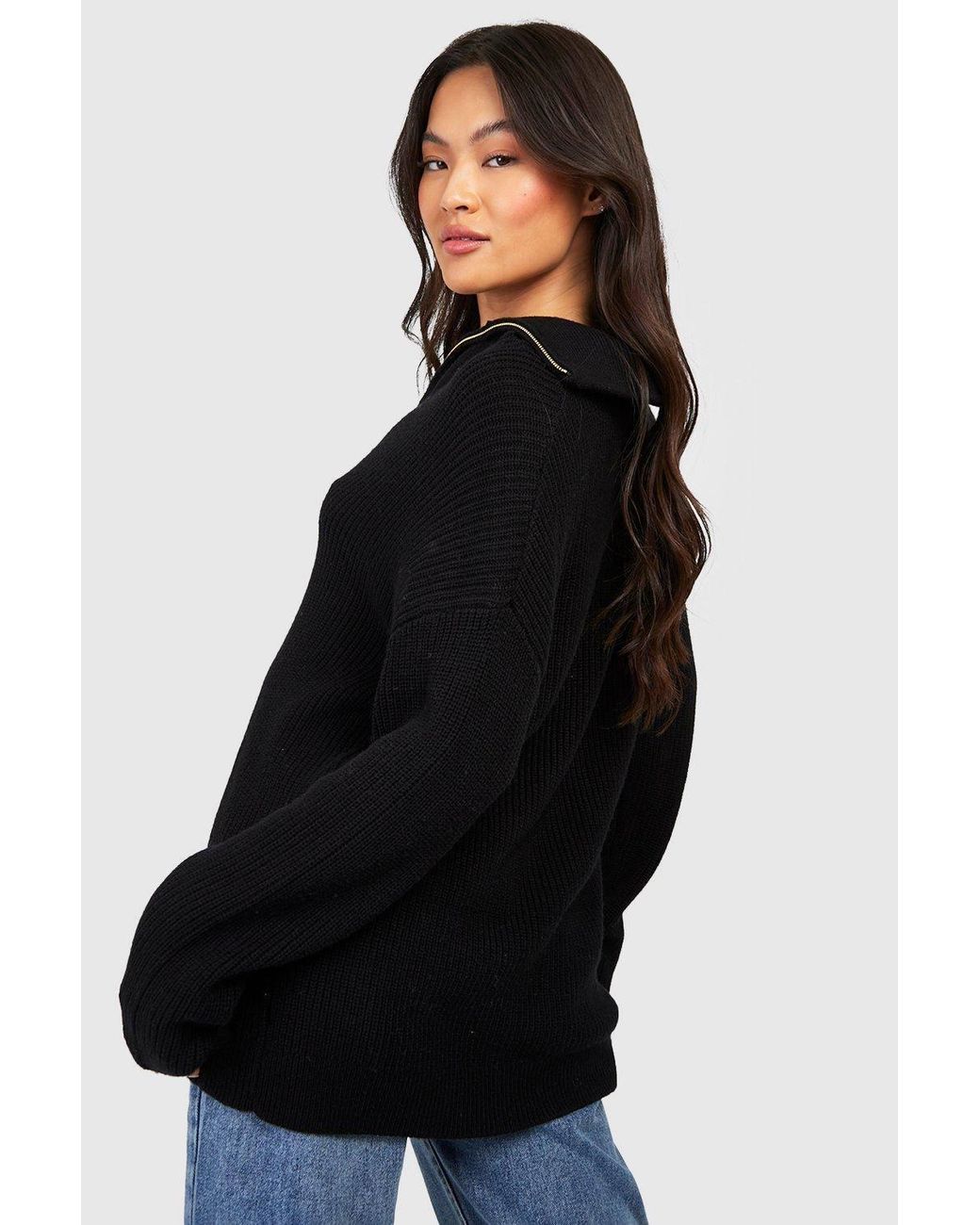Boohoo Black Half Zip Collar Sweater
