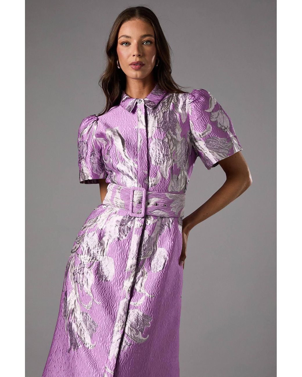 Coast Belted Jacquard Shirt Dress in Purple | Lyst