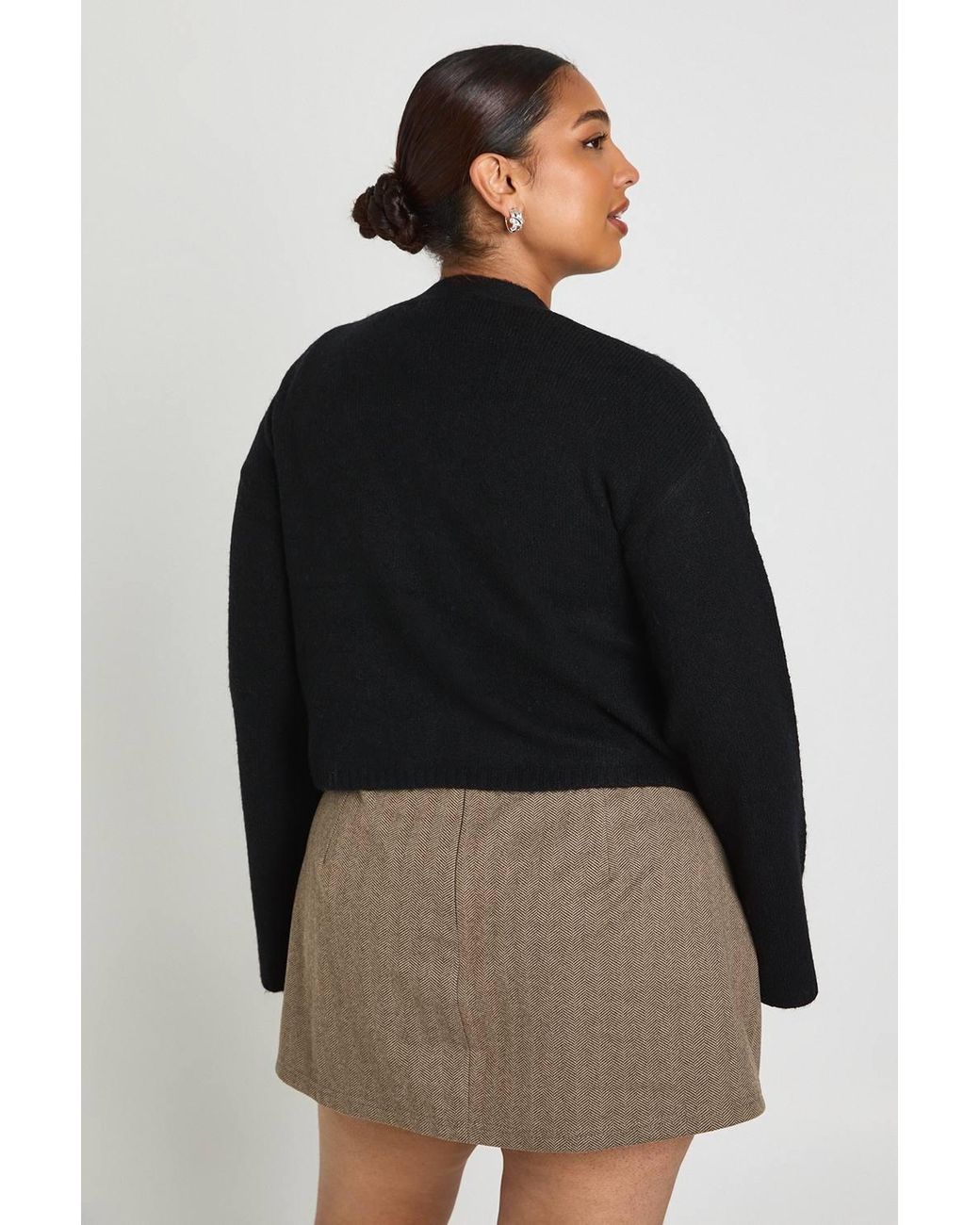 Boohoo Black Plus V Neck Button Down Cardigan
