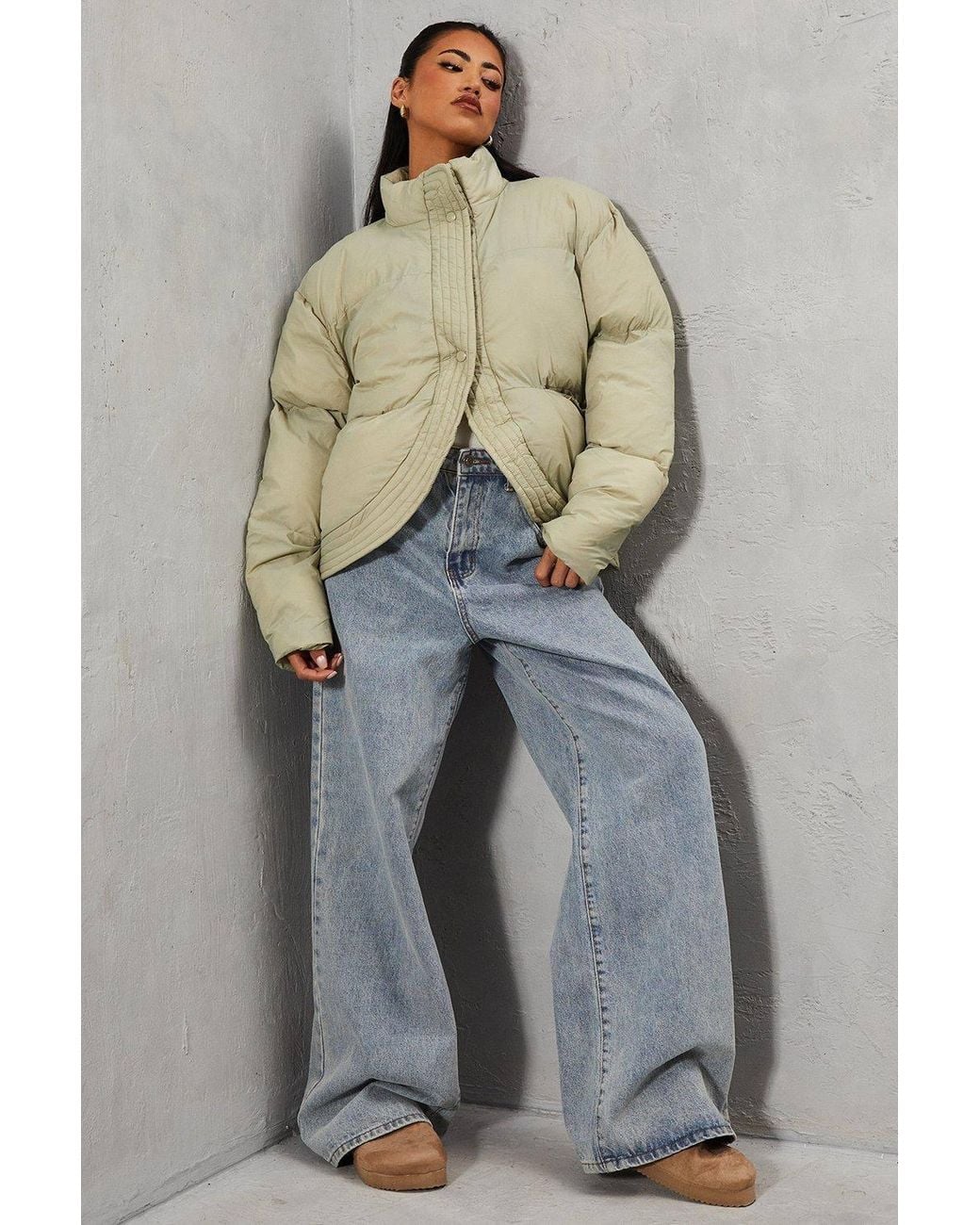 MissPap Natural Ribbed Placket Puffer Coat