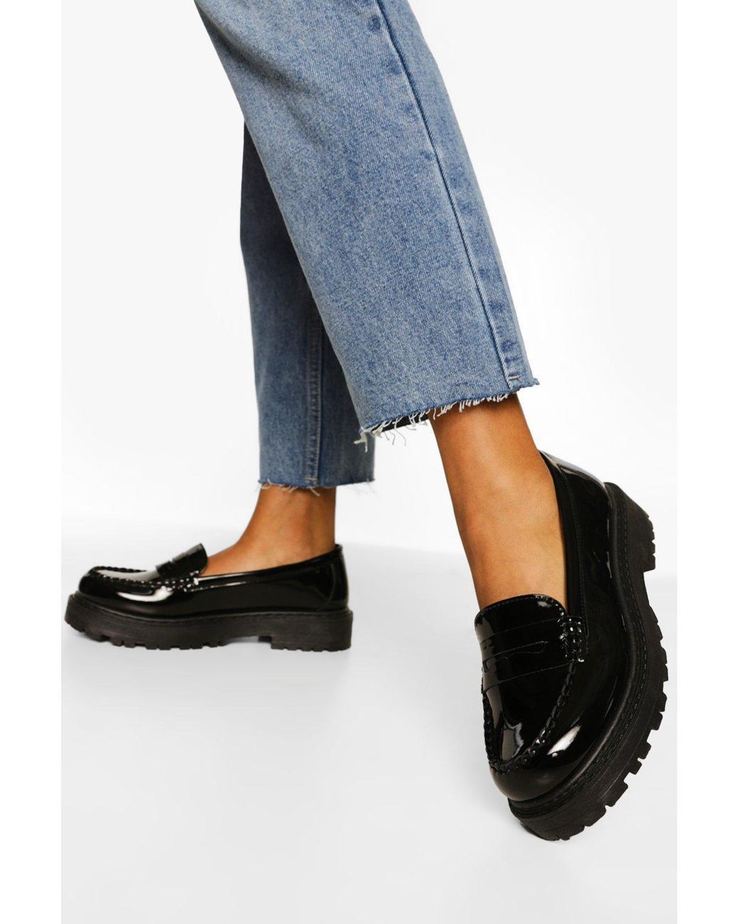 Boohoo Wide Fit Chunky Loafers in Black - Lyst