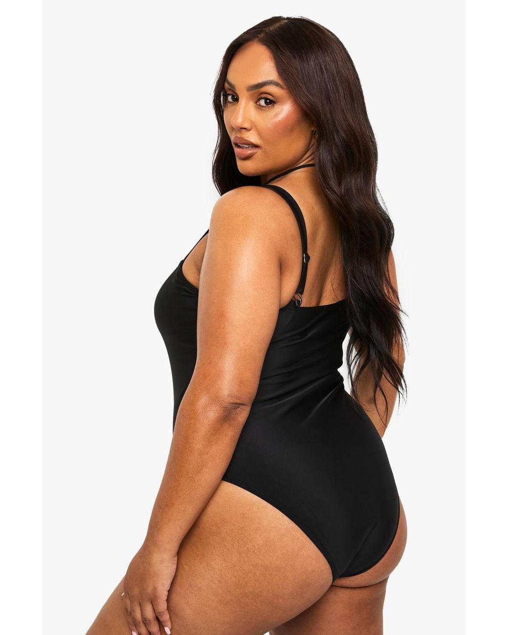 Boohoo Black Plus Square Neck Bathing Suit