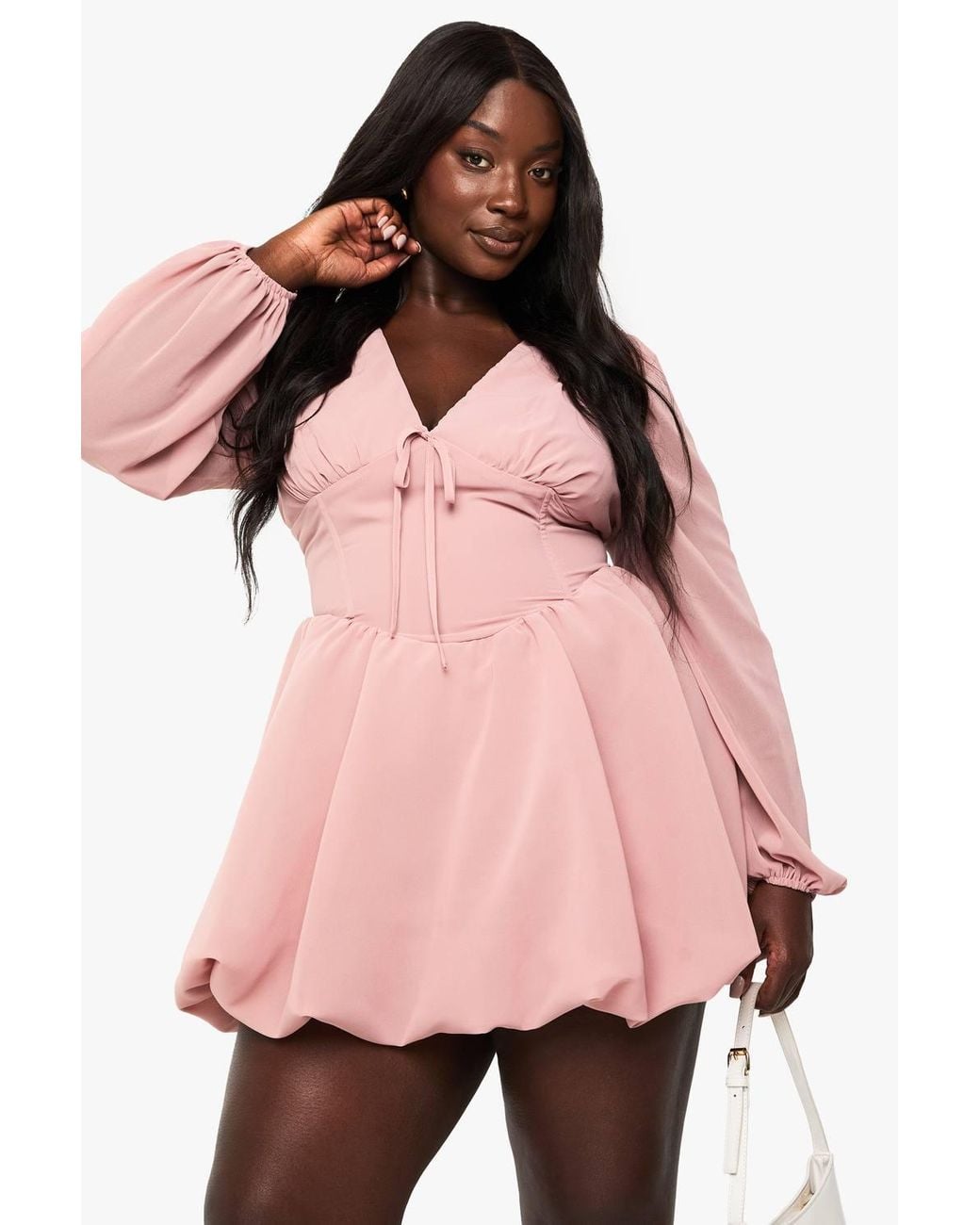 Boohoo Plus Bubble Hem Woven Milkmaid Dress in Pink | Lyst Boohoo Plus Bubble Hem Woven Milkmaid Dress in Pink | Lyst