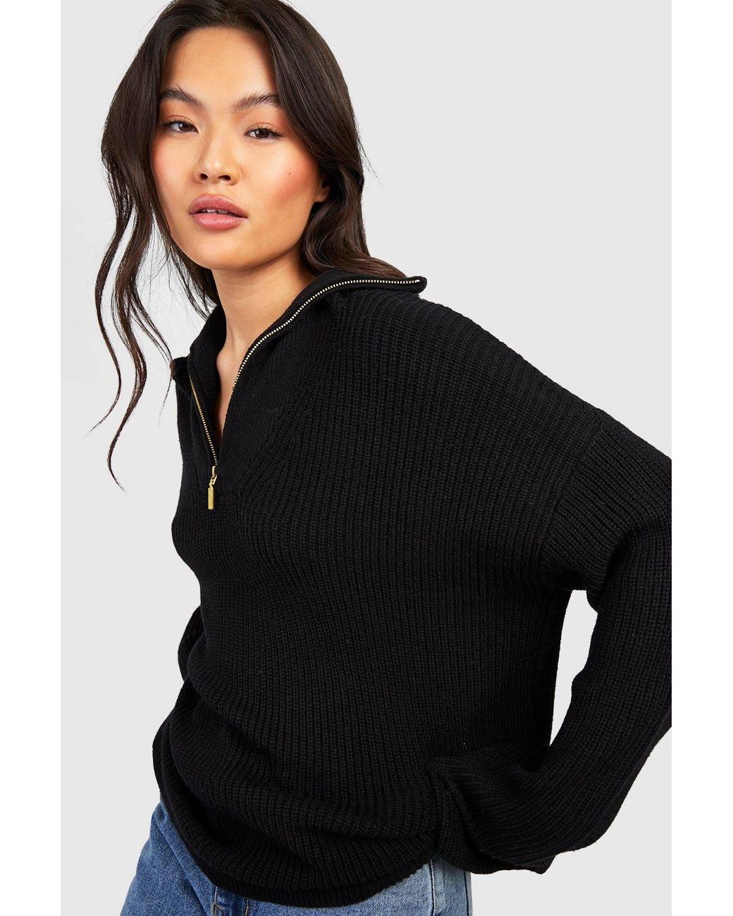 Boohoo Black Half Zip Collar Sweater