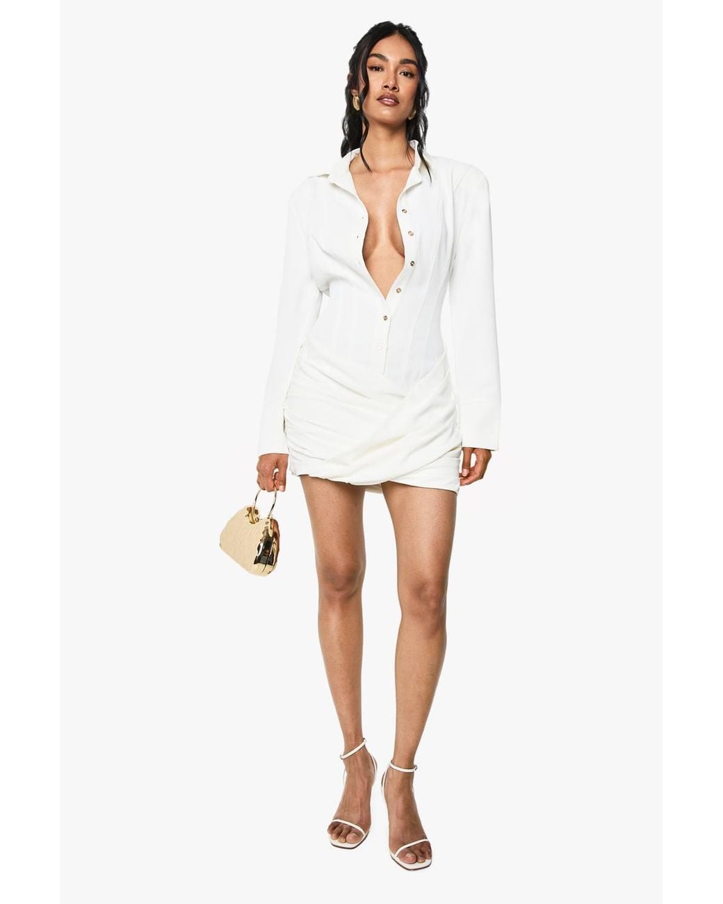 Boohoo White Premium Structured Panel Collared Mini Dress