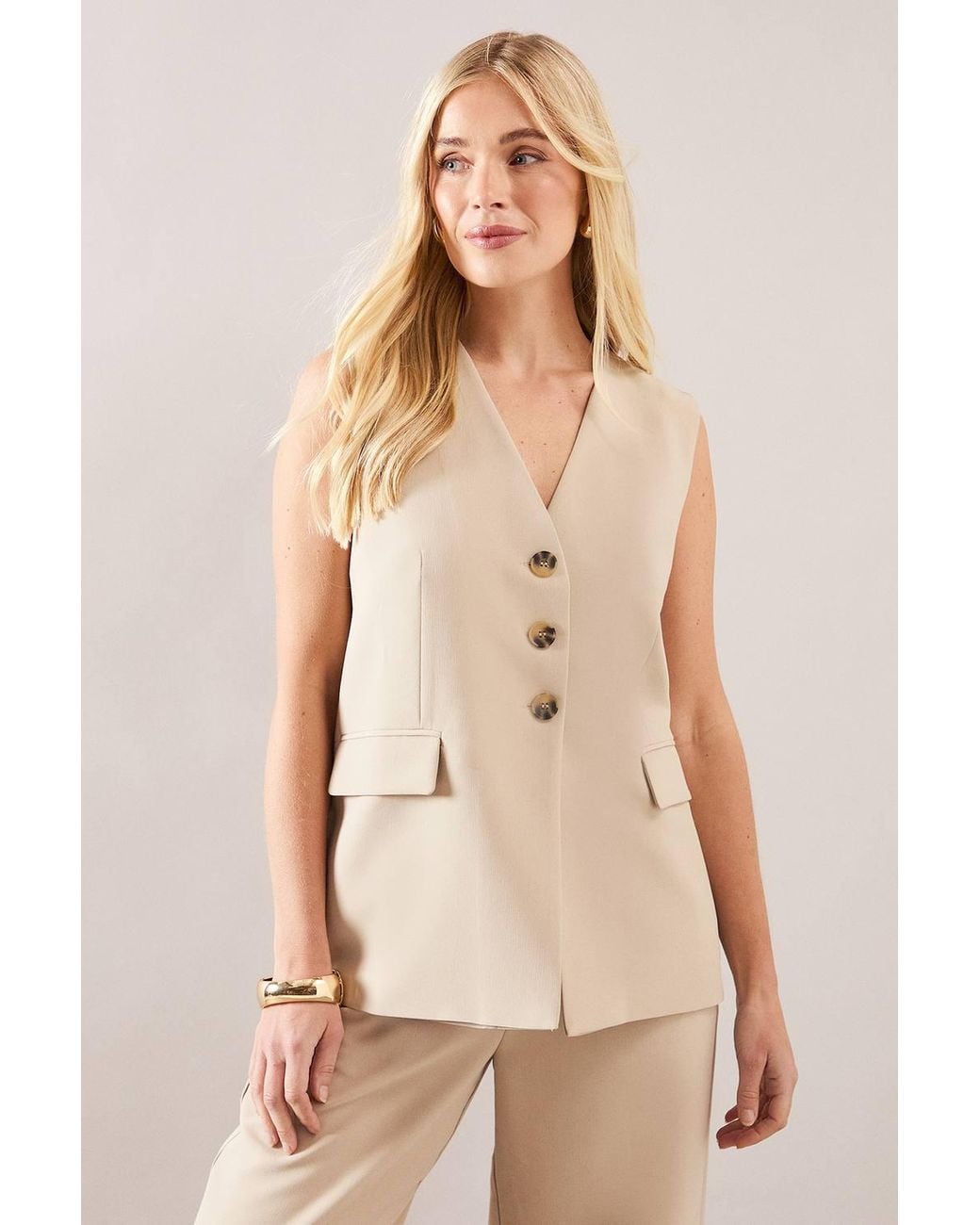 Wallis Natural Petite Three Button Waistcoat