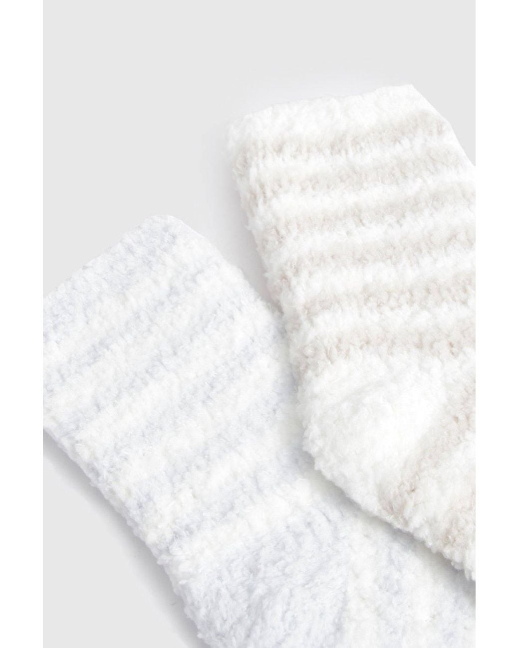 Boohoo White Two Pack Stripe Fluffy Socks