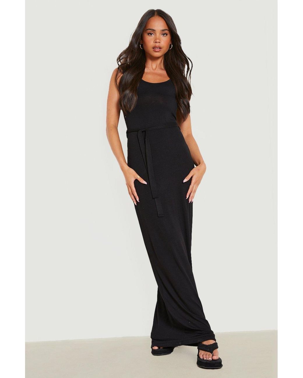 Boohoo Petite Scoop Neck Belted Dress 