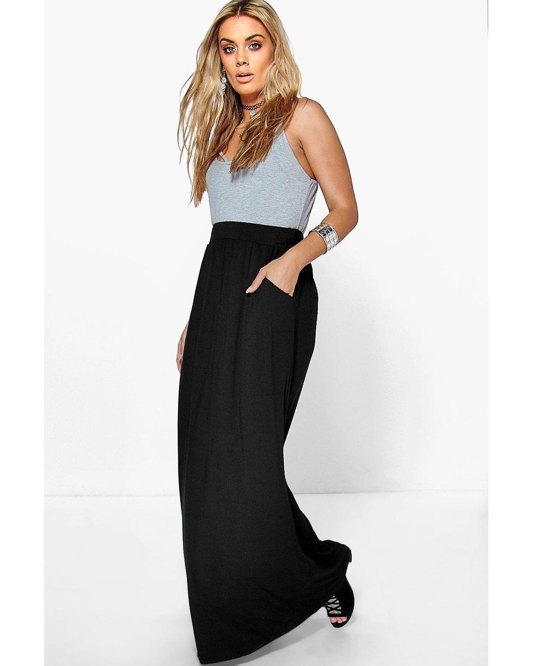 boohoo black maxi skirt