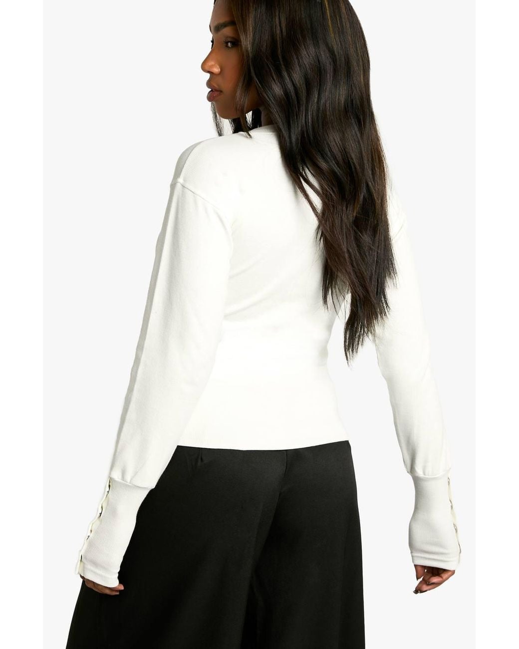 Boohoo White Ribbed Popper Cinched
