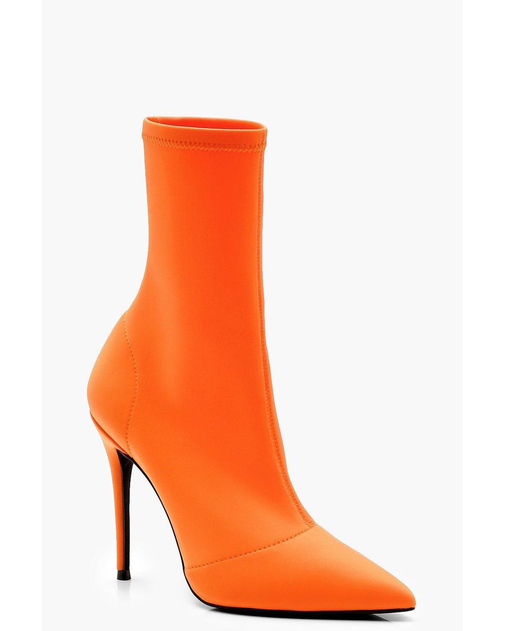 Callie High Ankle Heeled boots in Orange Mesh with Perspex heel | Short heel  boots, Ankle booties heels, Clear heel boots