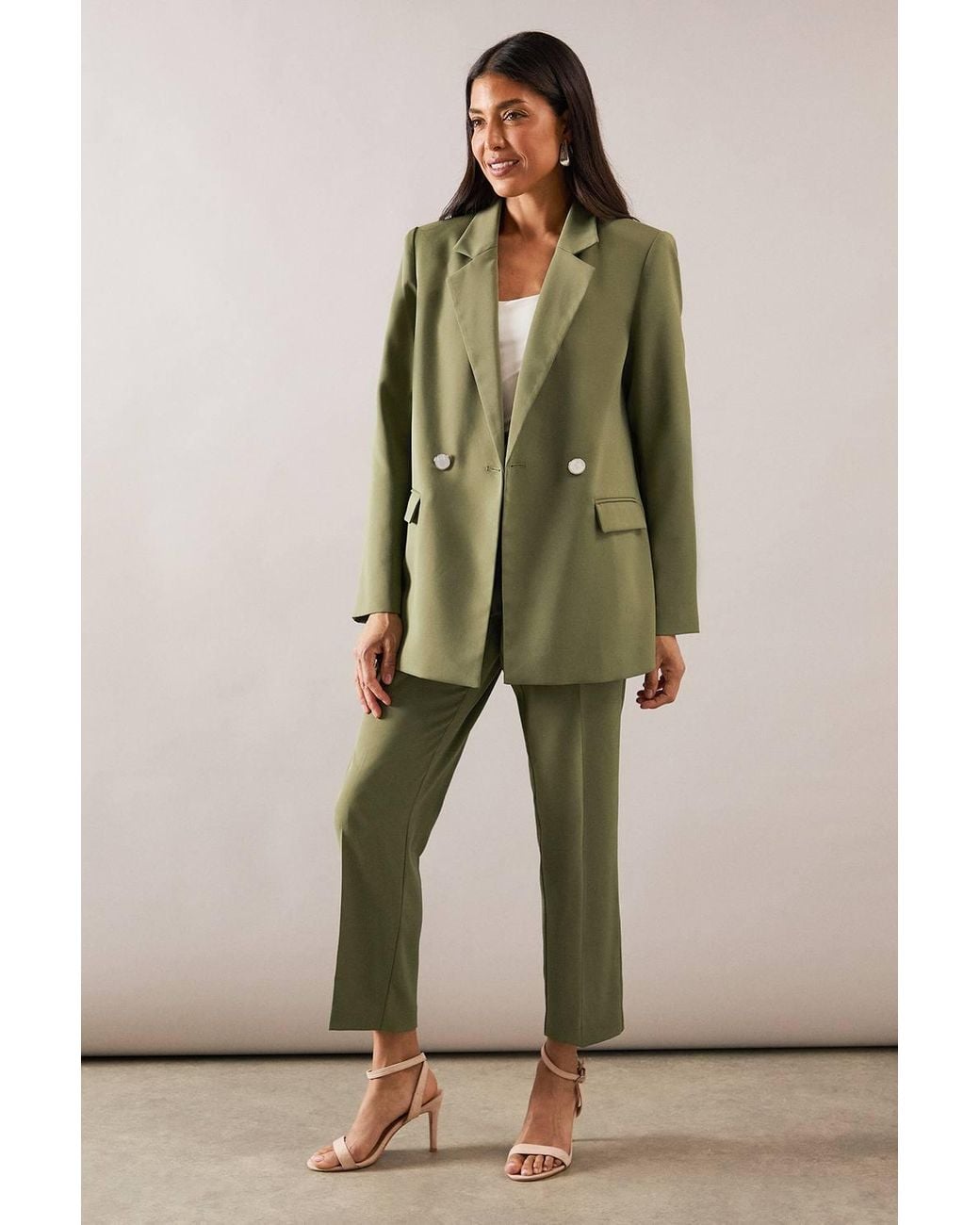 Wallis Green Double Breasted Button Detail Blazer
