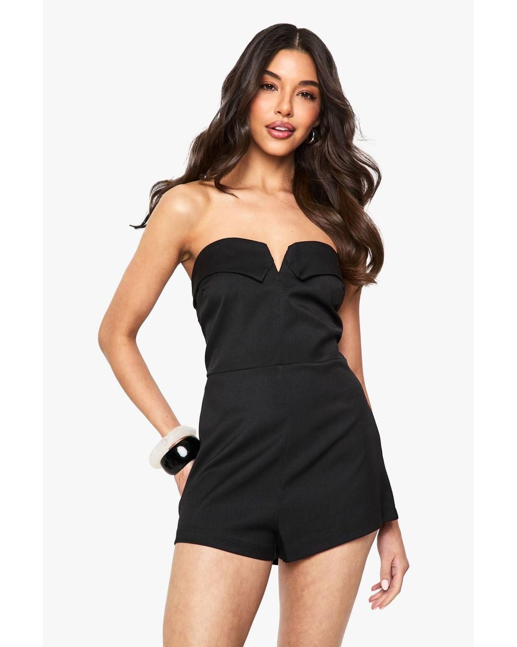 Boohoo Black Tailored Belted Romper