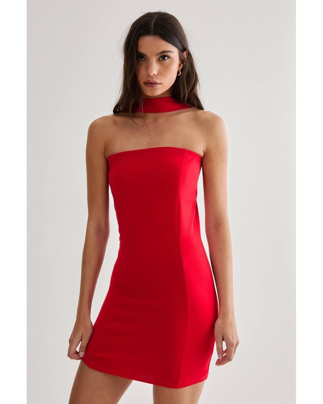 Nasty Gal Halter Collar Bodycon Mini Dress in Red | Lyst