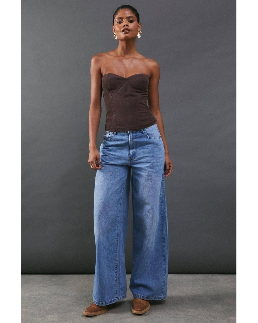 Warehouse Gray Cord Bustier Top
