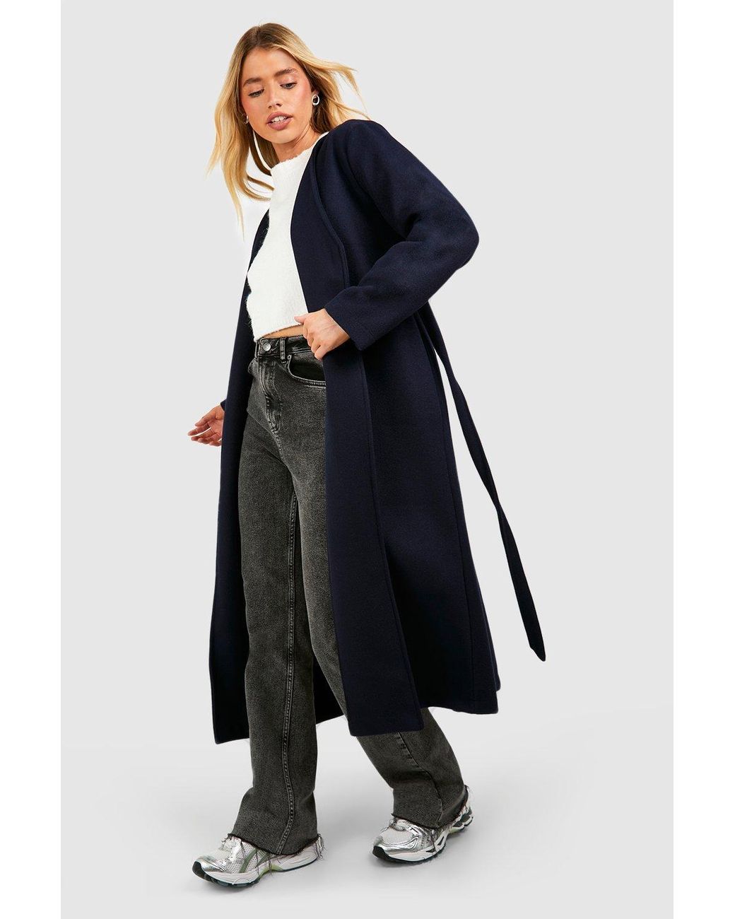 Collarless belted coat Clearance