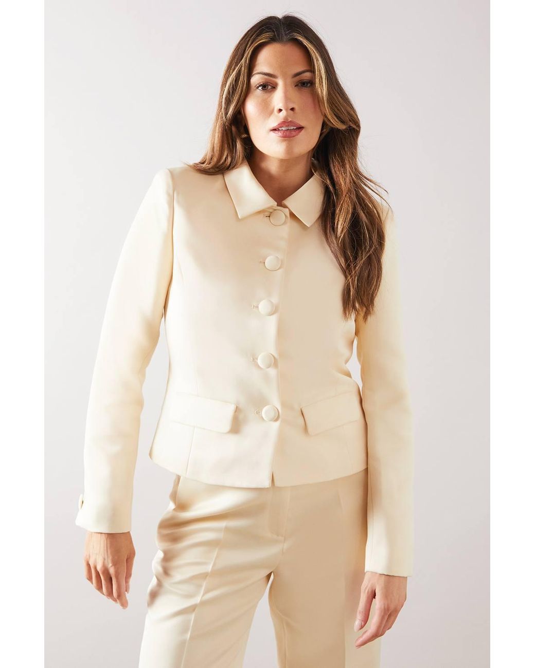 Wallis Natural Satin Button Front Collared Jacket