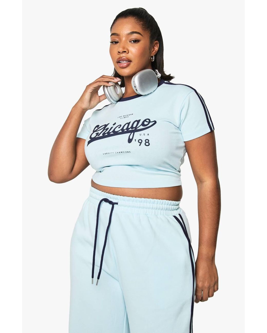 Boohoo Blue Plus Chicago Fitted Top