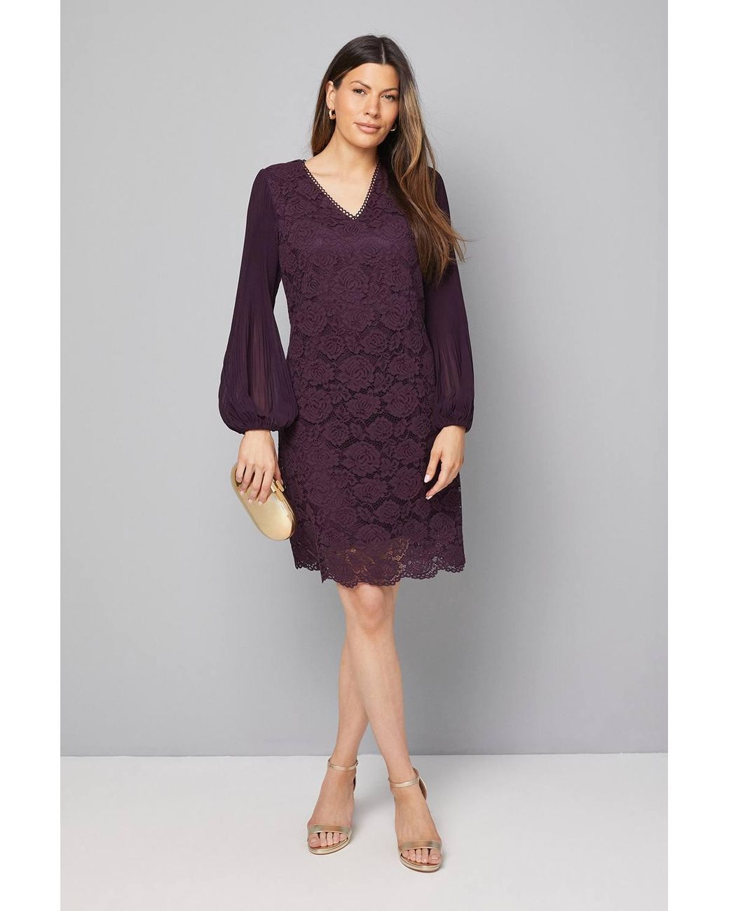 Wallis Occasion Lace Pleat Sleeve Shift Dress in Purple | Lyst Wallis Occasion Lace Pleat Sleeve Shift Dress in Purple | Lyst