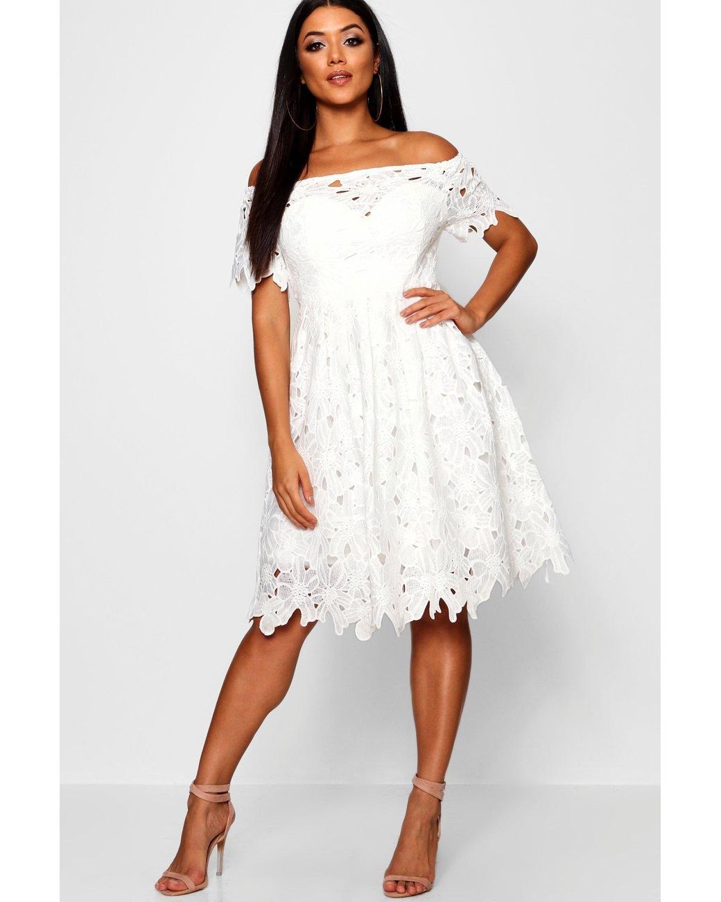 boutique lace high neck skater dress