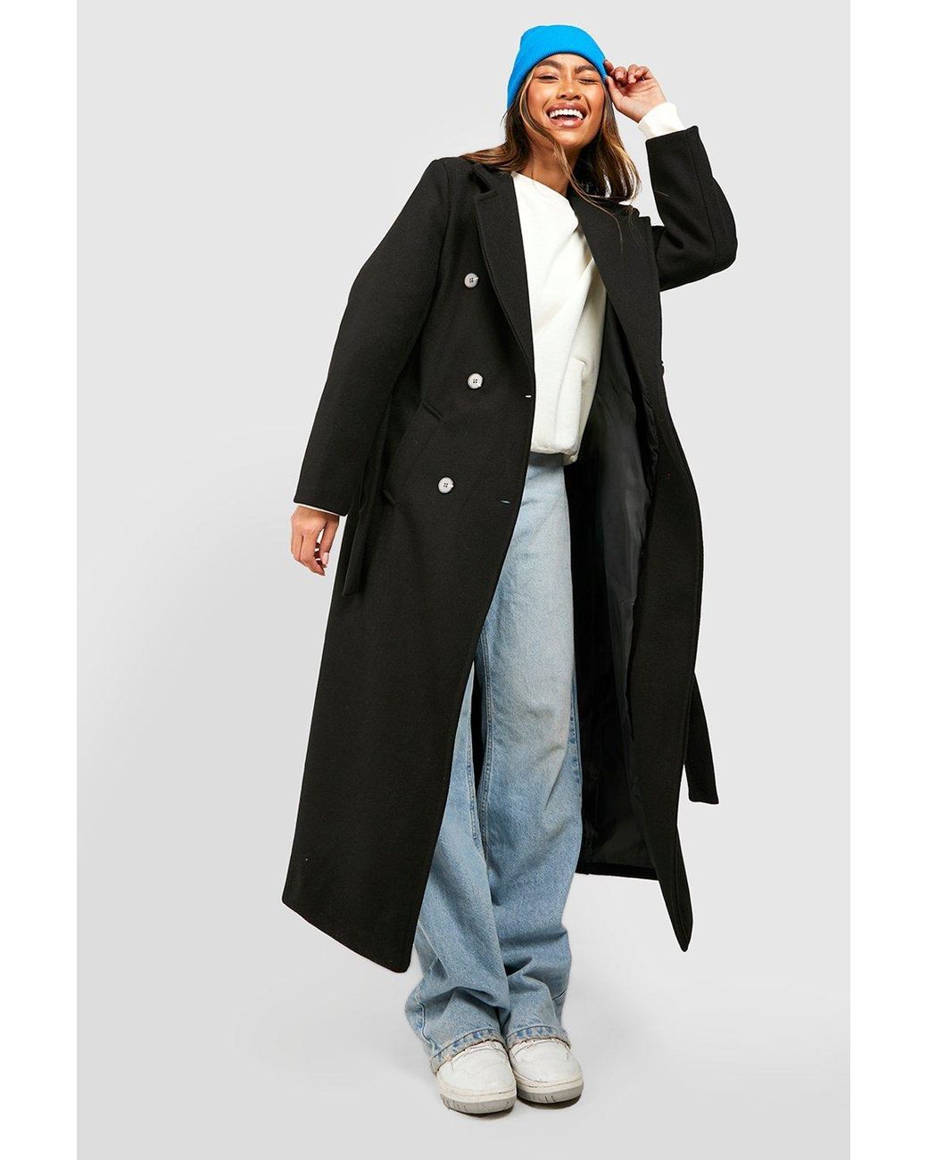 Black longline double breasted coat Clearance