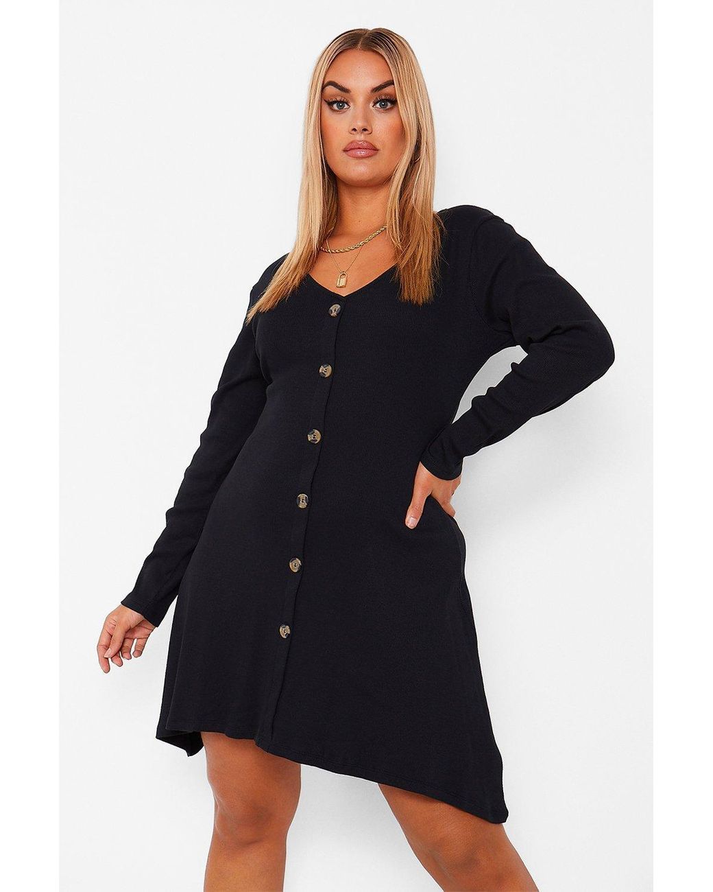 button front swing dress