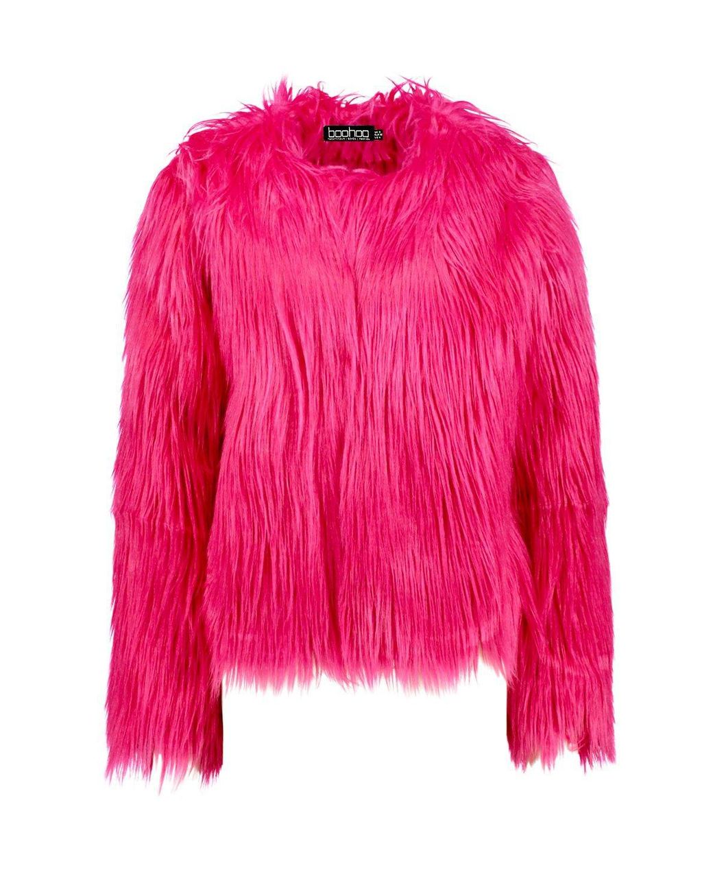 Boohoo Shaggy Faux Fur Coat in Hot Pink 